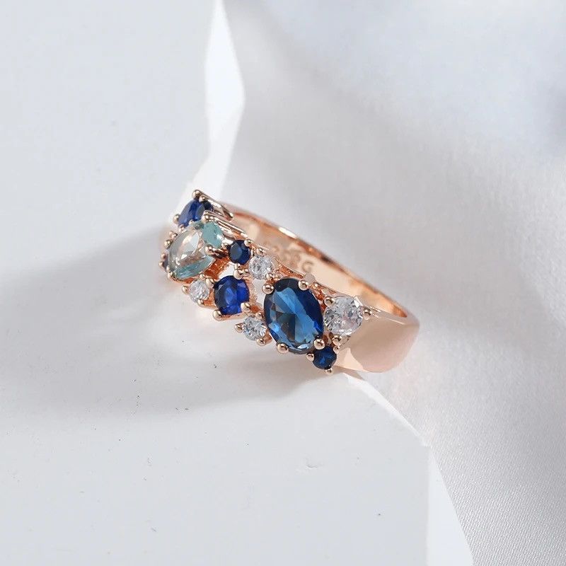 Jewelry × Vintage Creative Full Zircon Double Blue Ring Size ONE SIZE - 2 Thumbnail