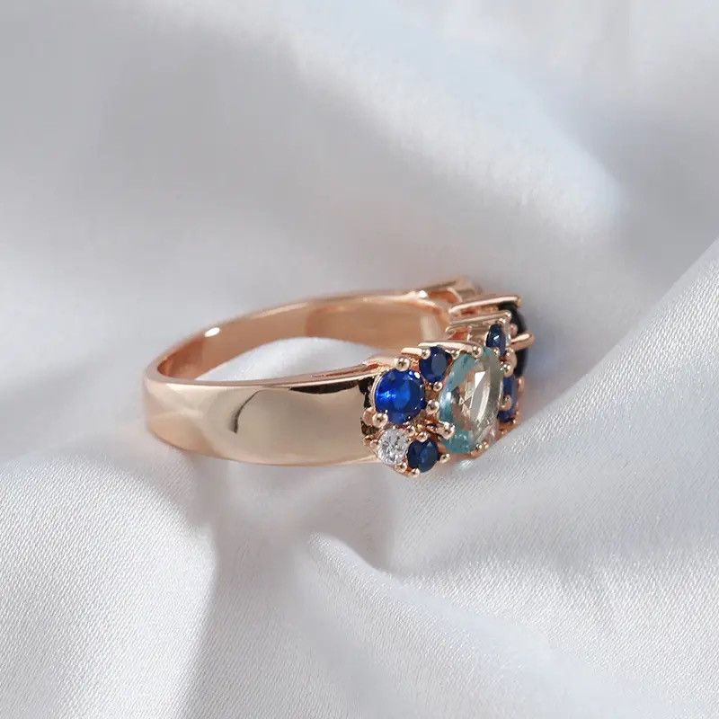 Jewelry × Vintage Creative Full Zircon Double Blue Ring Size ONE SIZE - 3 Thumbnail