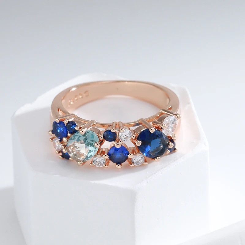 Jewelry × Vintage Creative Full Zircon Double Blue Ring Size ONE SIZE - 1 Thumbnail