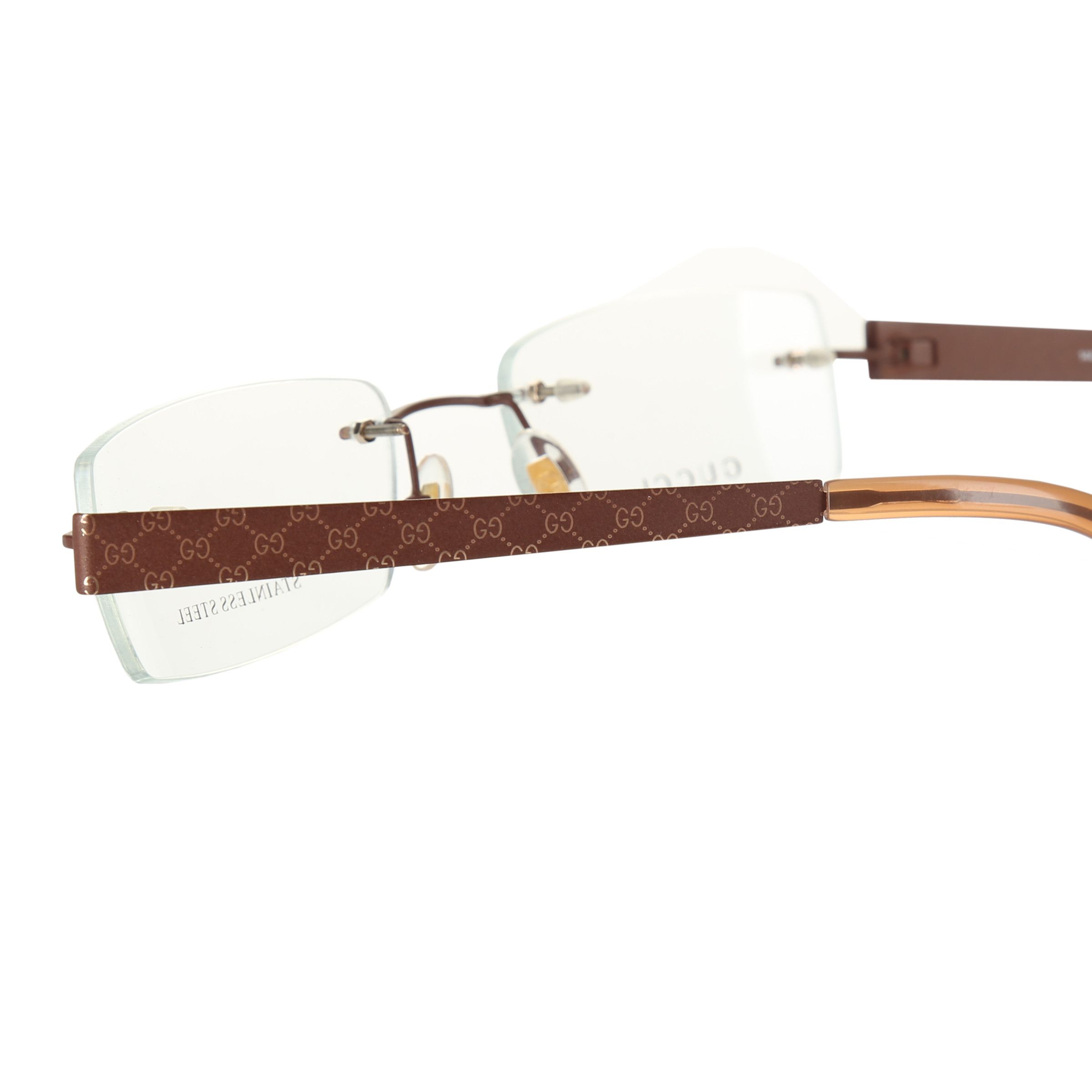 Gucci Gucci '90s Signature Brown Monogram Rimless Frame Glasses | Grailed