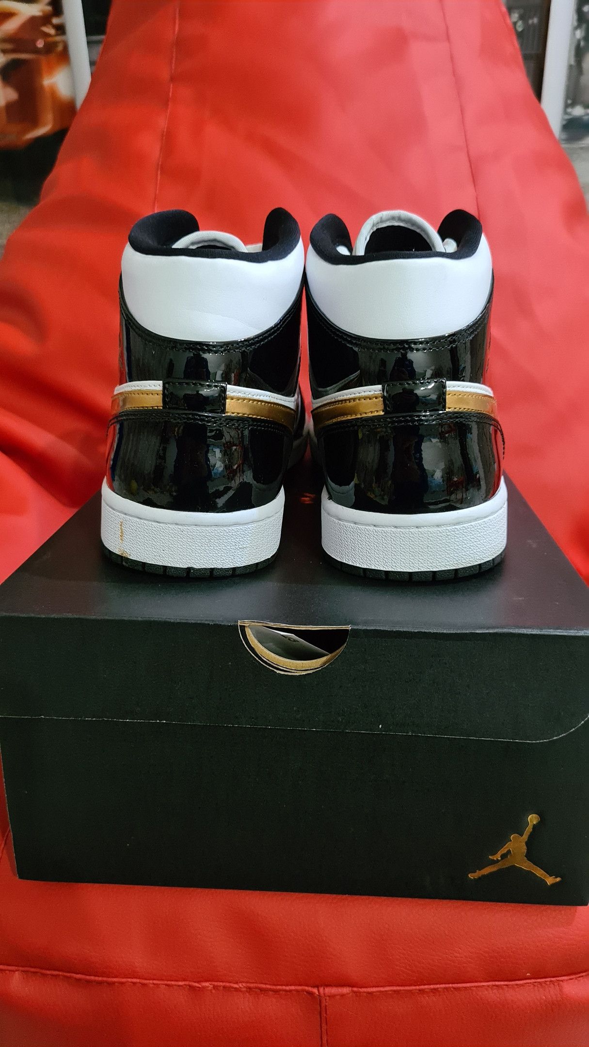 Jordan Brand Air Jordan 1 Mid Patent Black Gold Size US 11.5 / EU 44-45 - 5 Thumbnail