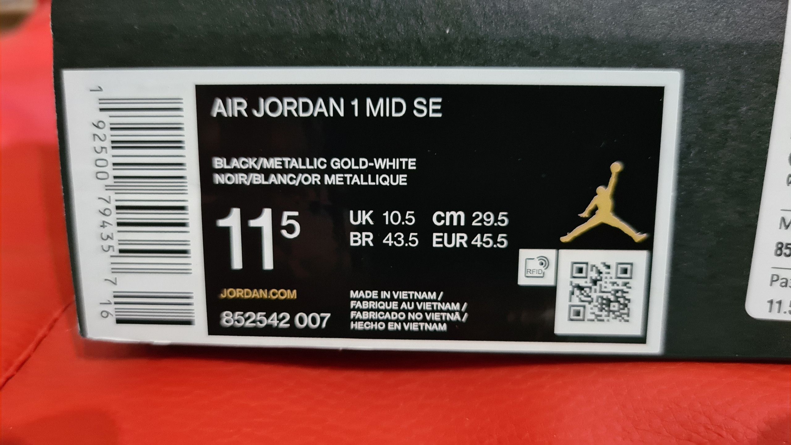 Jordan Brand Air Jordan 1 Mid Patent Black Gold Size US 11.5 / EU 44-45 - 7 Thumbnail
