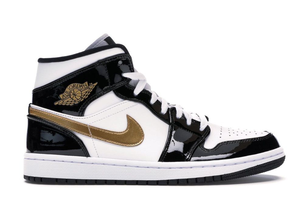Jordan Brand Air Jordan 1 Mid Patent Black Gold Size US 11.5 / EU 44-45 - 1 Thumbnail