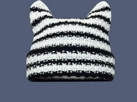 Japanese Brand Cat Ears Striped Knitted Beanie Hat Size ONE SIZE - 1 Thumbnail