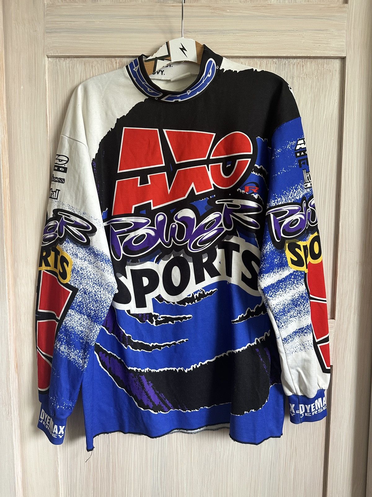 image of Racing x Vintage Axo Power Sports Long Sleeve Jersey in Black/Blue/White, Men's (Size Large)