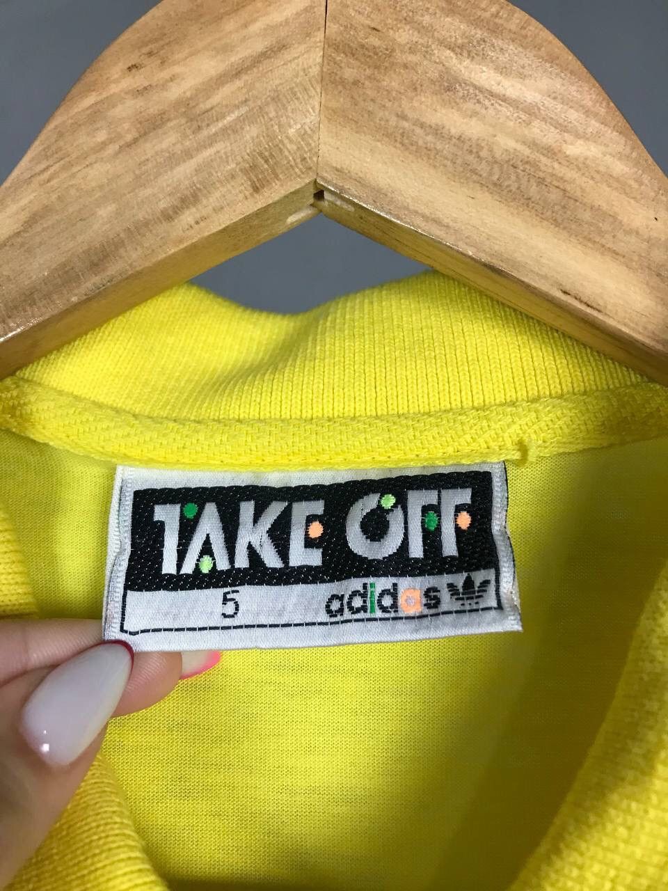 Vintage Adidas Take Off yellow vintage streetwear polo tee Size US L / EU 52-54 / 3 - 3 Thumbnail