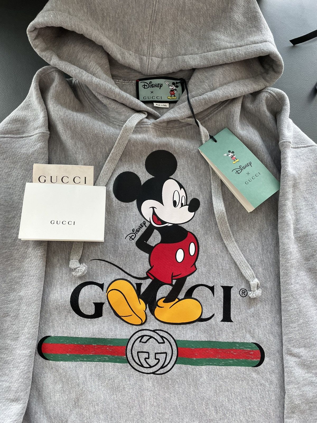 image of Disney x Gucci Super Runway Gucci X Mickey Mouse Logo Hoodie in Grey, Men's (Size Large)