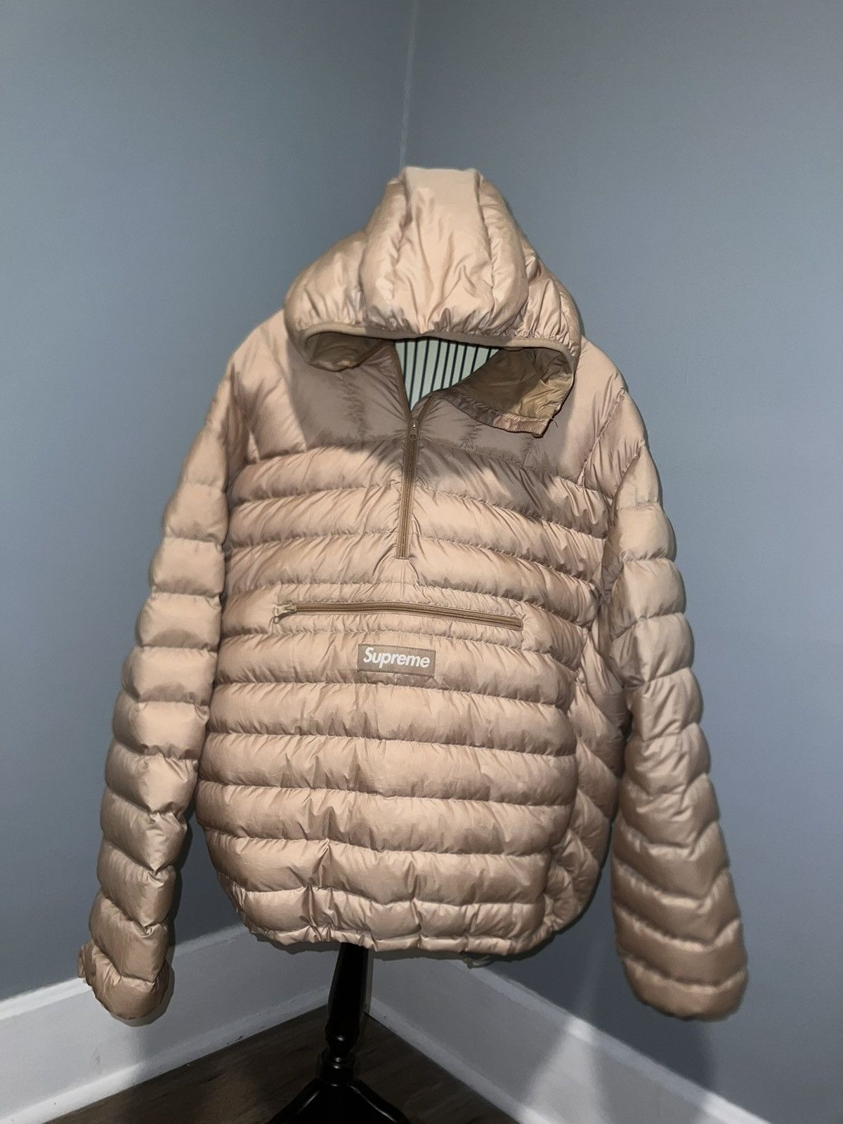 image of Supreme Micro Down Jacket Tan in Gold, Men's (Size Large)