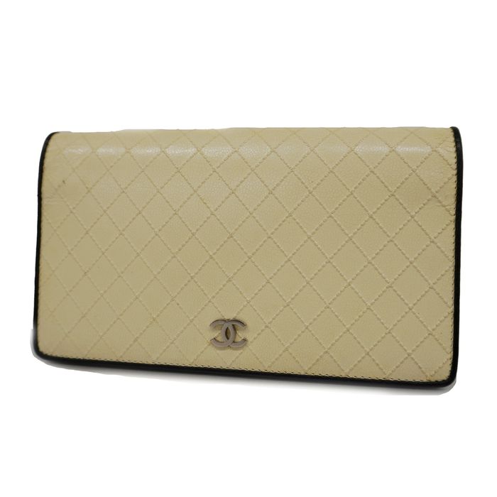 Chanel Auth Chanel Bicolor Bifold Long Wallet With Silver Metal