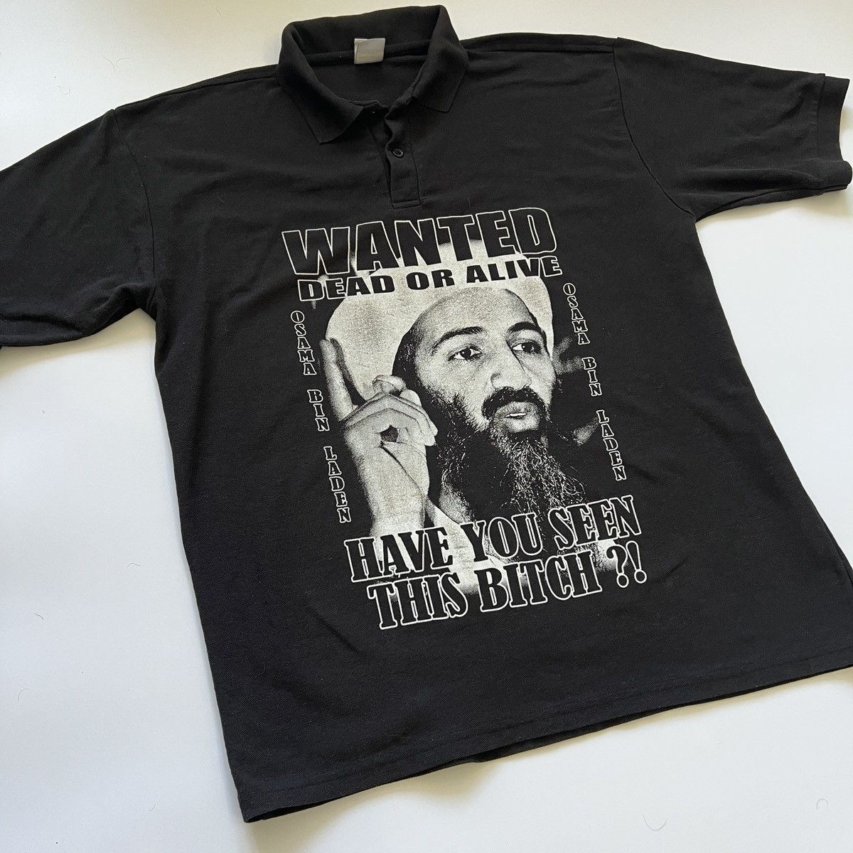 Image of Russell Athletic x Vintage Osama Bin Laden T-Shirt Tee Shirt Tshirt Terrorist in Black (Size XL)