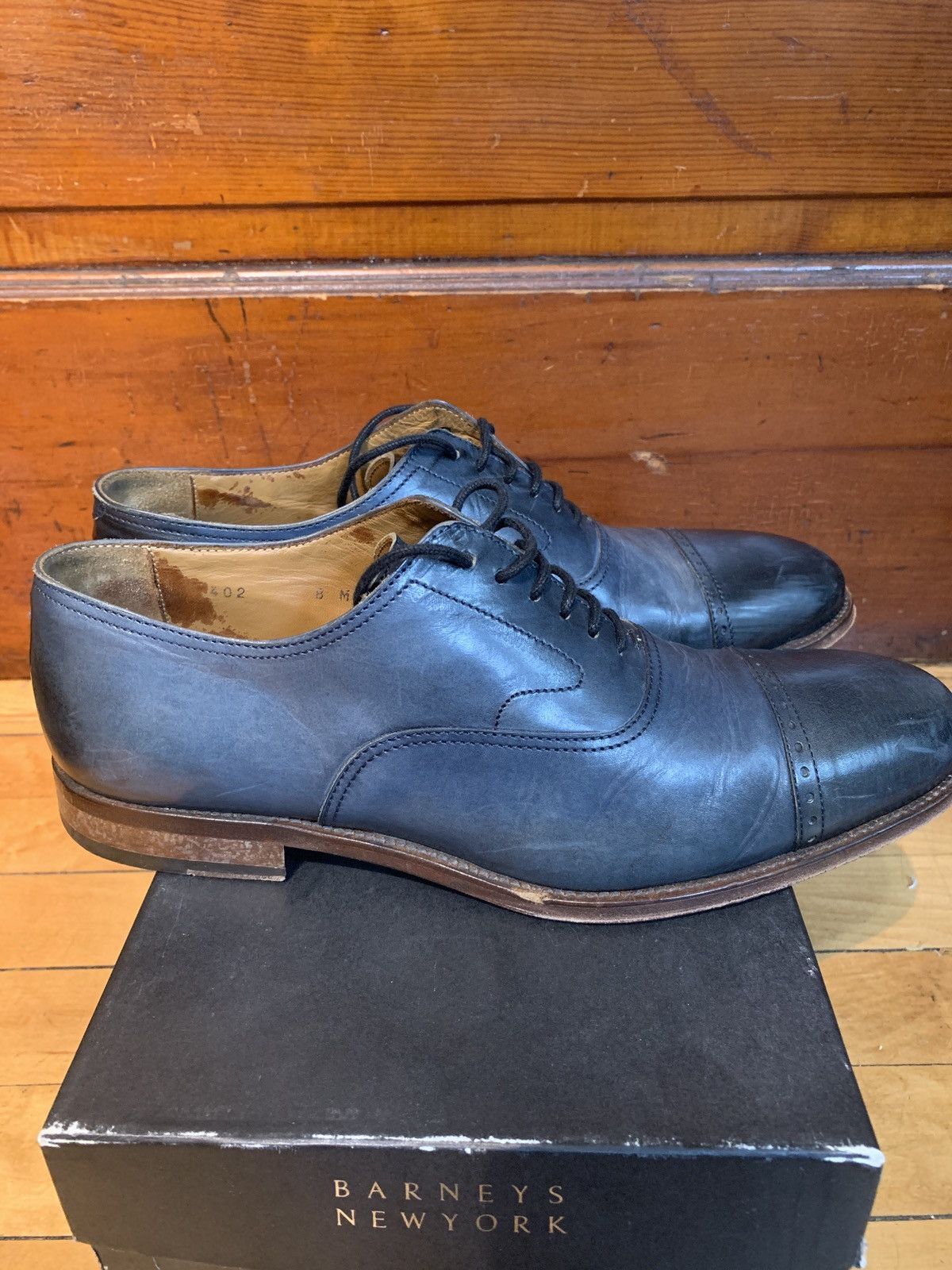 Barneys New York Barney’s New York Cap Toe Leather Dress Shoe Tamponato Blue Size US 8 / EU 41 - 4 Thumbnail