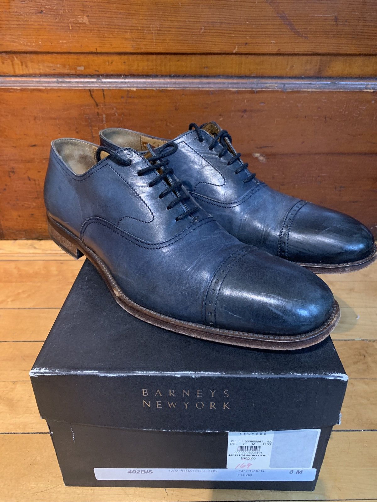 Barney’s New York Cap Toe Leather Dress Shoe Tamponato Blue