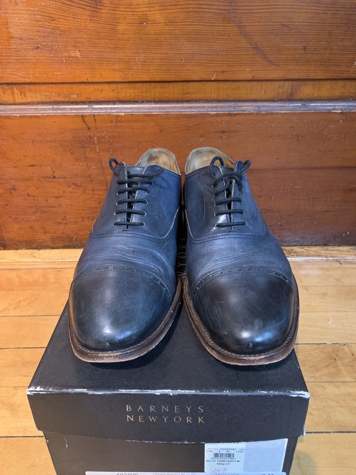 Barneys New York Barney’s New York Cap Toe Leather Dress Shoe Tamponato Blue Size US 8 / EU 41 - 3 Thumbnail