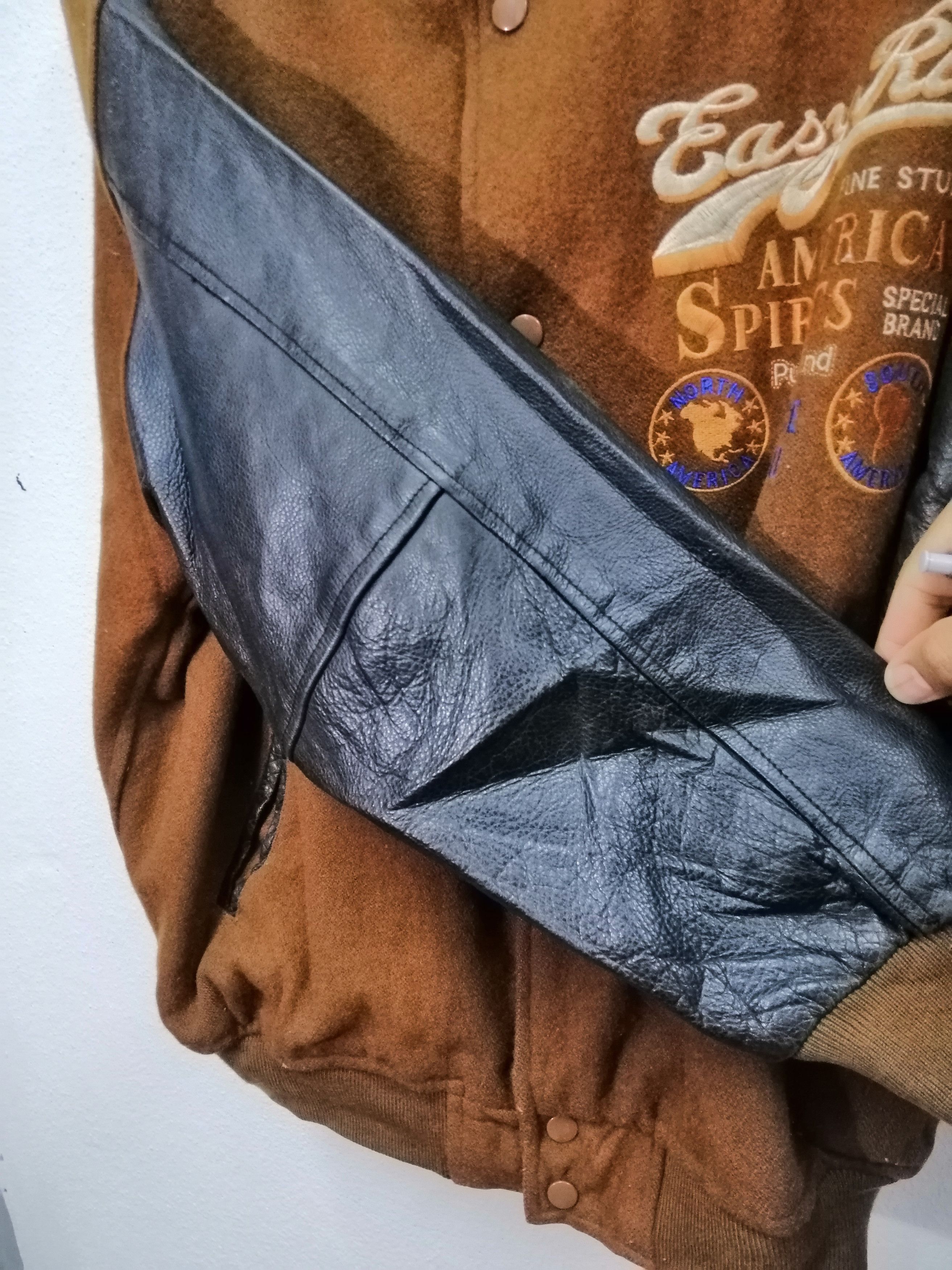 Japanese Brand × Vintage EASY RISE AMERICAN SPIRITS WOOL WITH LEATHER SLEEVE JACKET Size US L / EU 52-54 / 3 - 5 Thumbnail