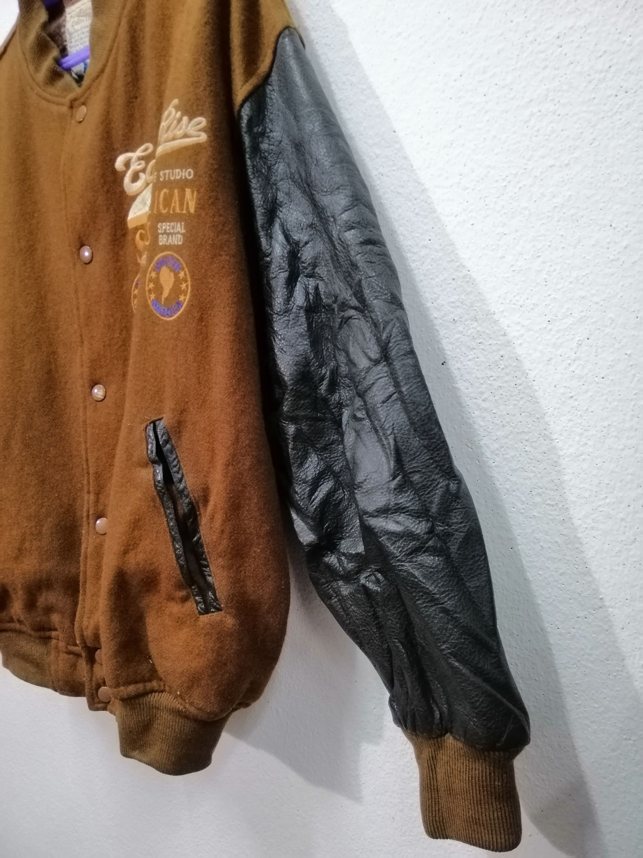 Japanese Brand × Vintage EASY RISE AMERICAN SPIRITS WOOL WITH LEATHER SLEEVE JACKET Size US L / EU 52-54 / 3 - 3 Thumbnail
