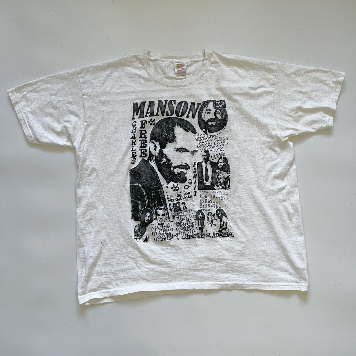 Image of Charles Manson Vintage Tshirt Tee Shirt T-Shirt Cult Usa in White, Men's (Size 2XL)