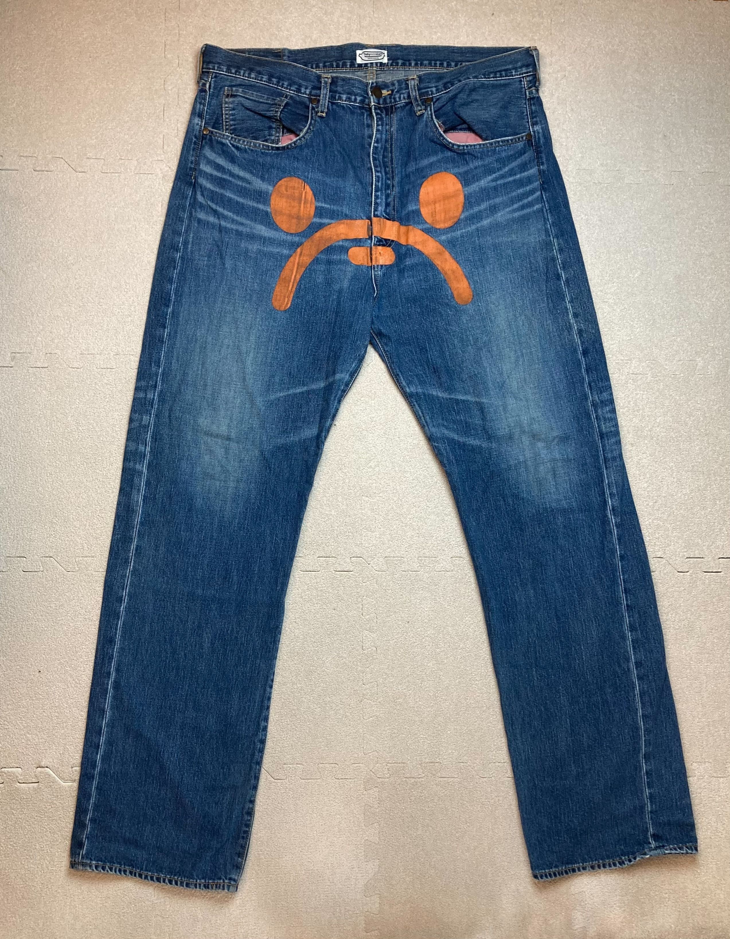 image of Bape Orange Milo Sad Face Logo Denim Indigo Size XL Japan, Men's