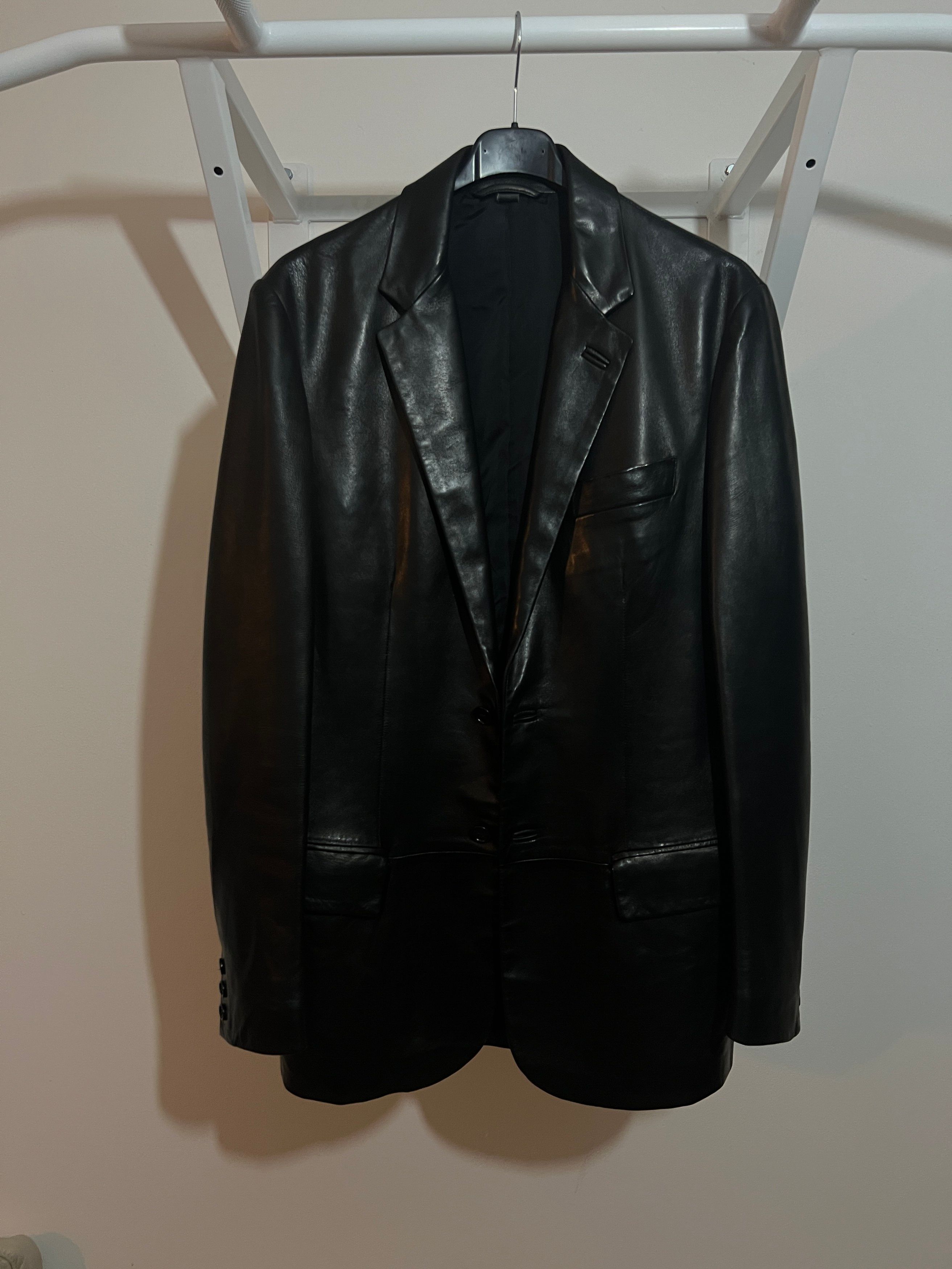 Pre-owned Helmut Lang 99/00 Calfskin Leather Blazer In Black
