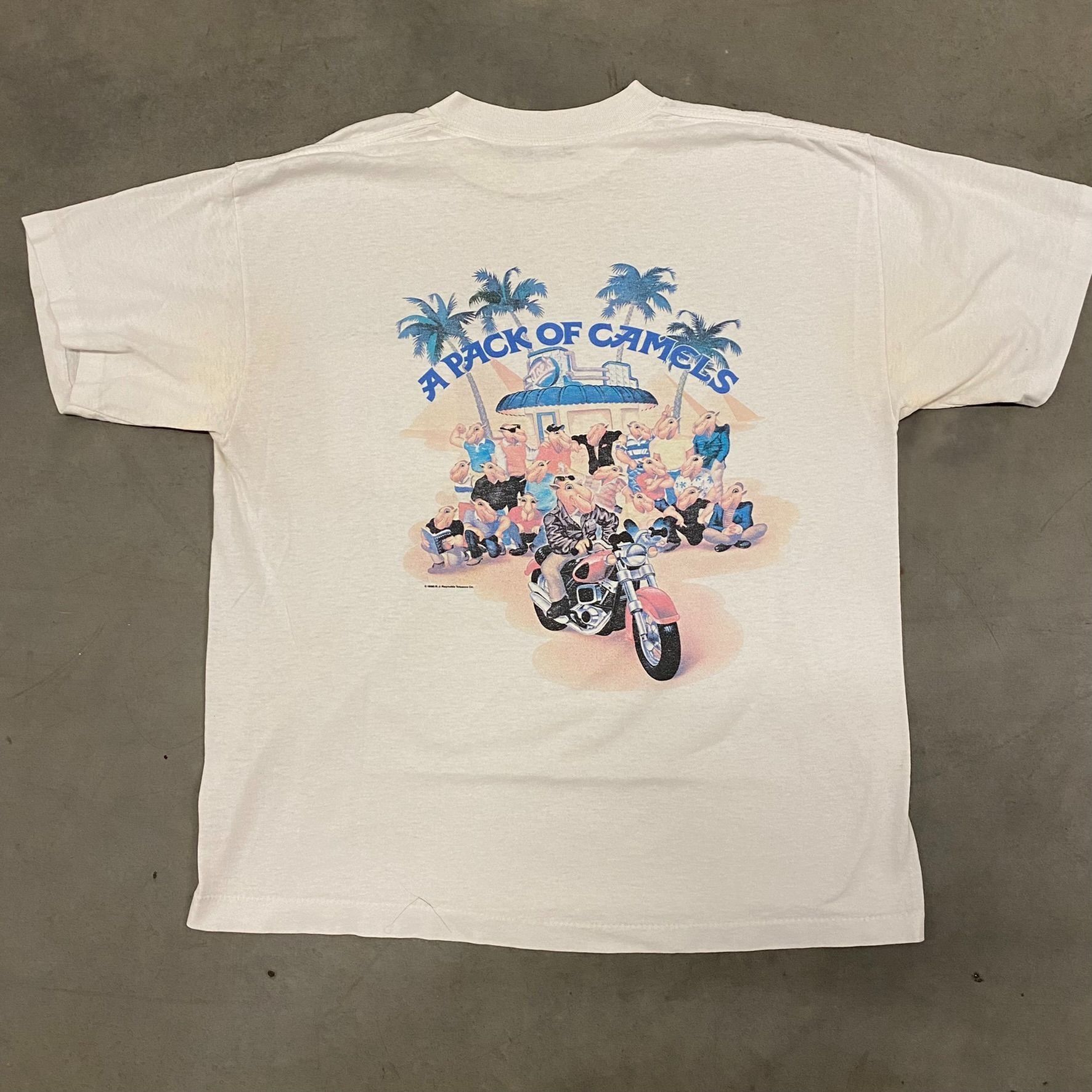 image of Crazy Vintage 90's Pack Of Camel Single Stitch T-Shirt in White, Men's (Size XL)