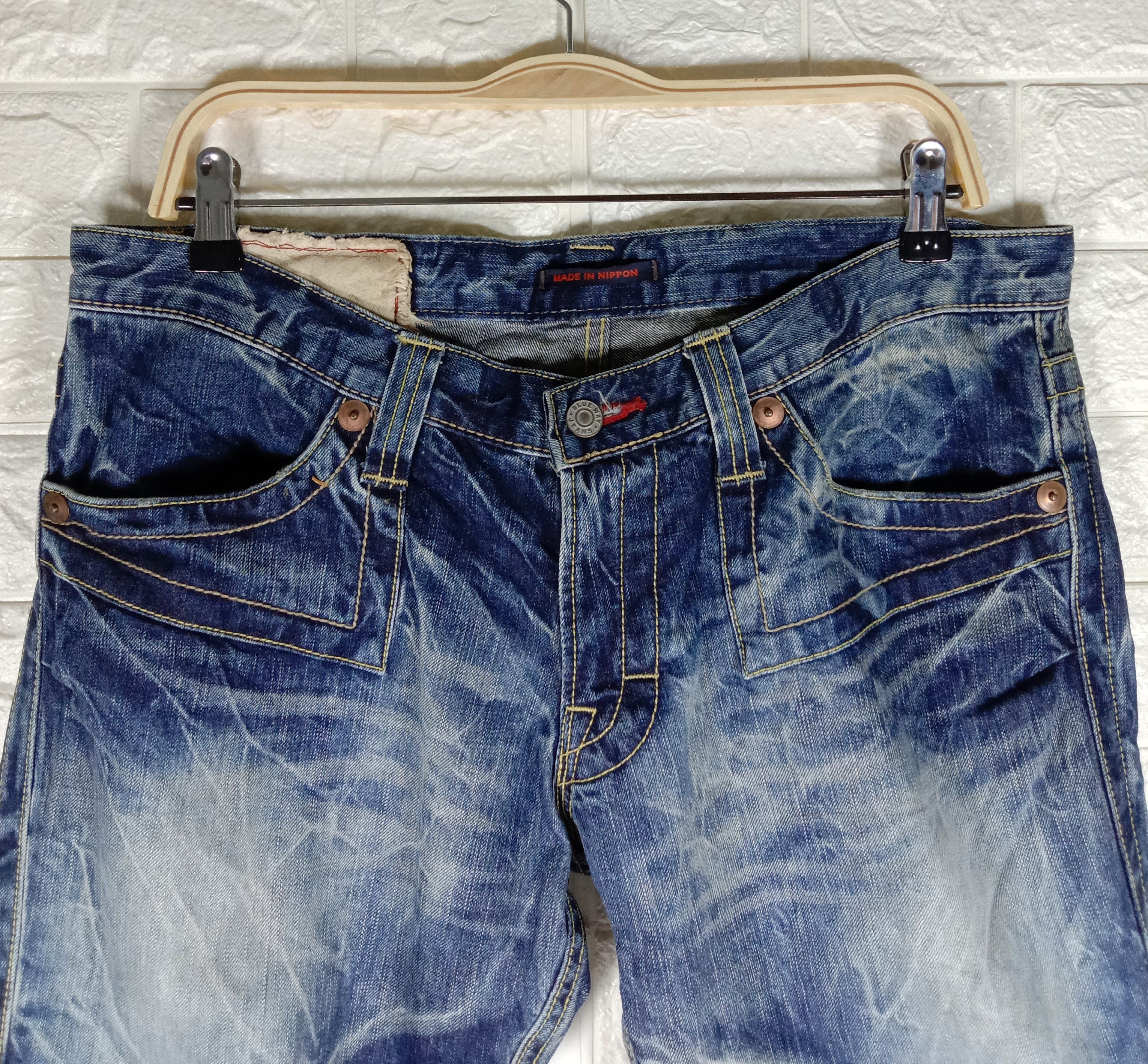 Japanese Brand Vintage Blue Way Bleach Design Bell Bottom Flare Jeans Size US 34 / EU 50 - 2 Thumbnail
