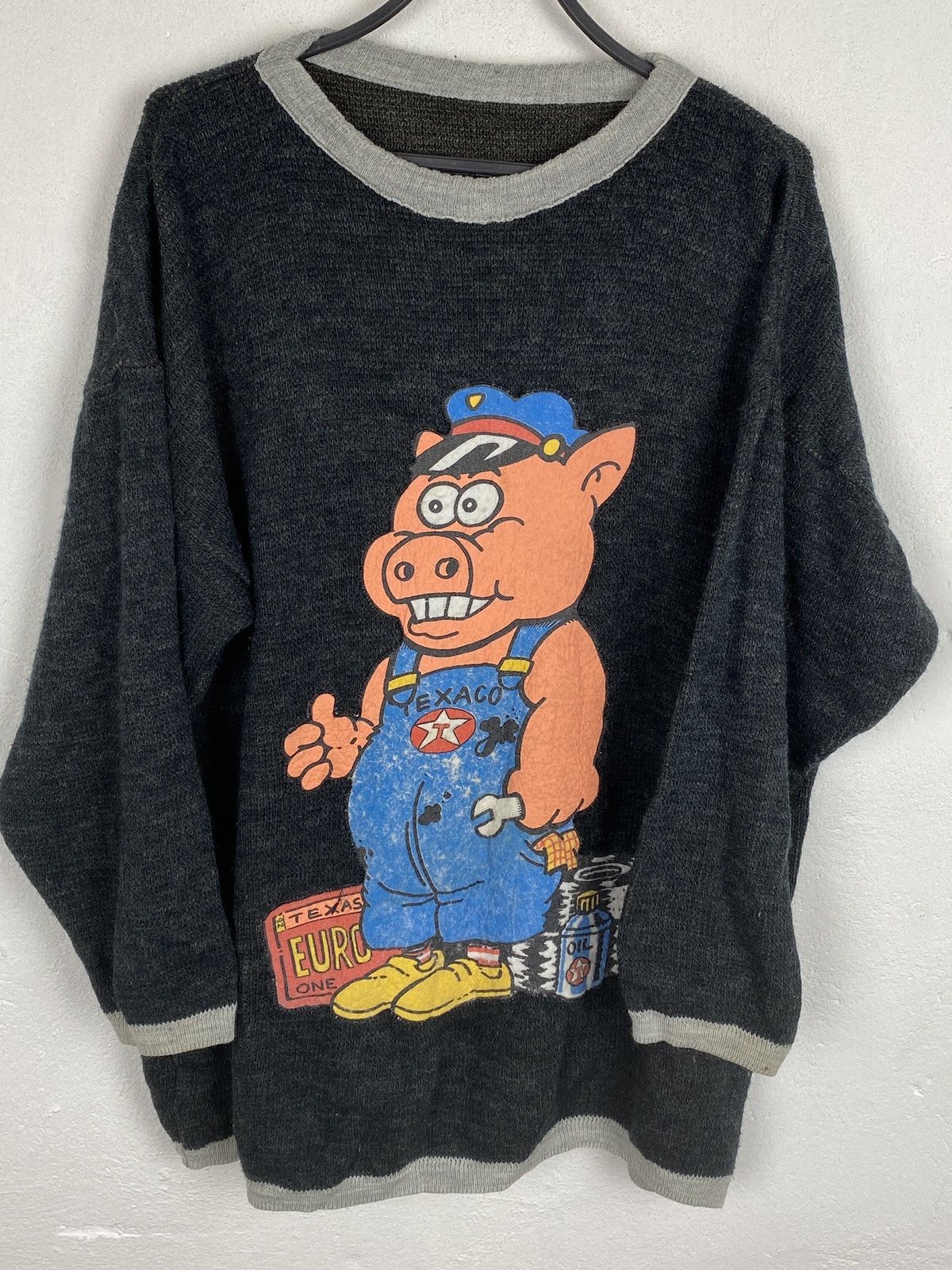 Vintage 80s Vintage Texaco Oil Company Crazy Pig Logo Sweater Size US L / EU 52-54 / 3 - 1 Thumbnail