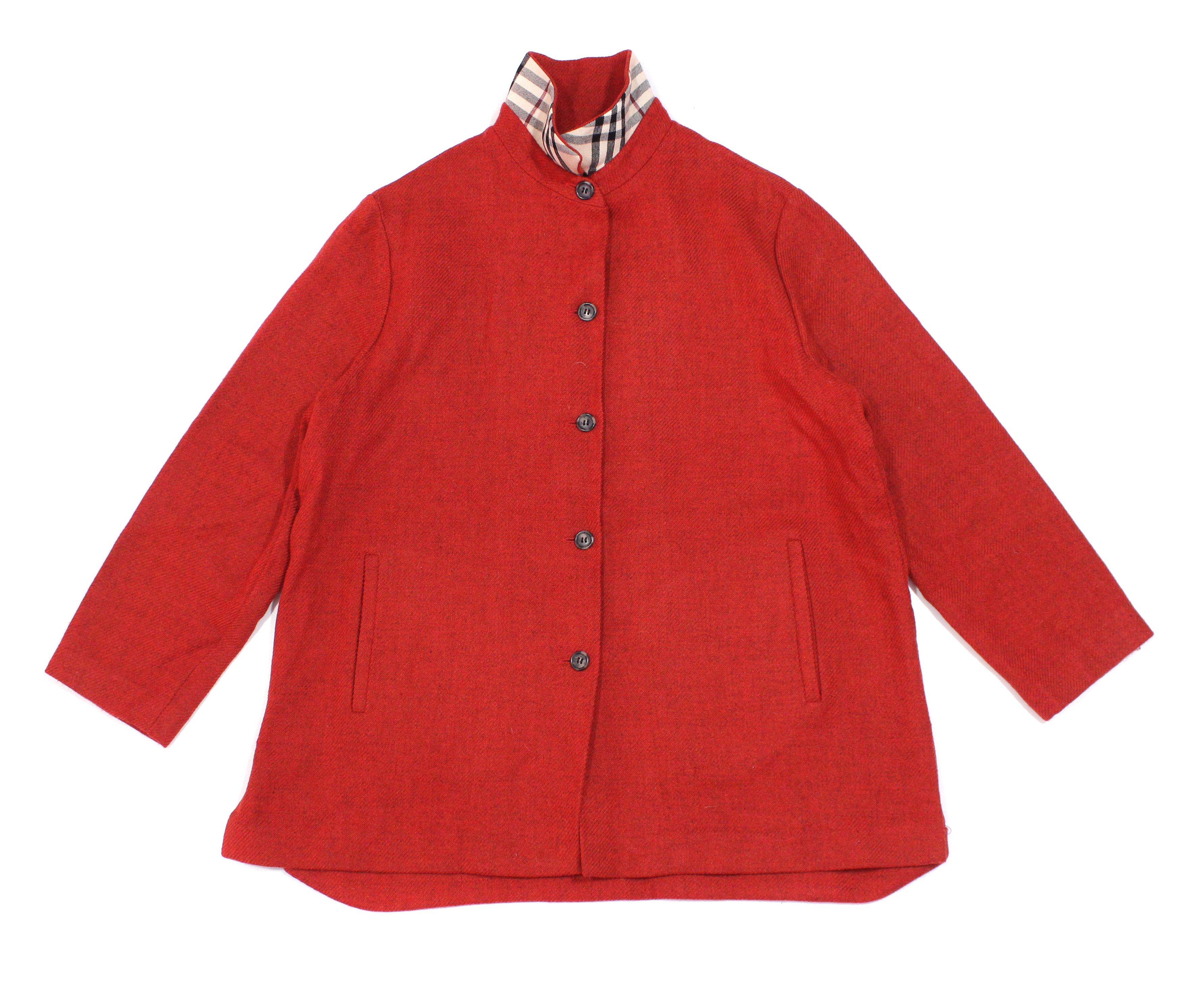 Burberry Nova Check Collar Wool Light Coat 00S Vintage Size S / US 4 / IT 40 - 1 Thumbnail