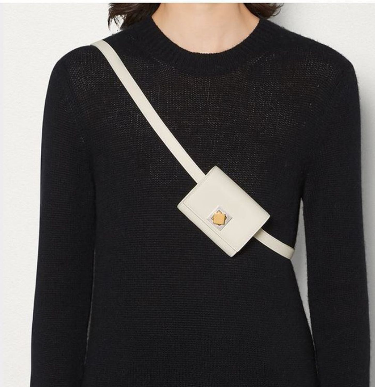 BOTTEGA VENETA white Twist lock French calf mini belt bag