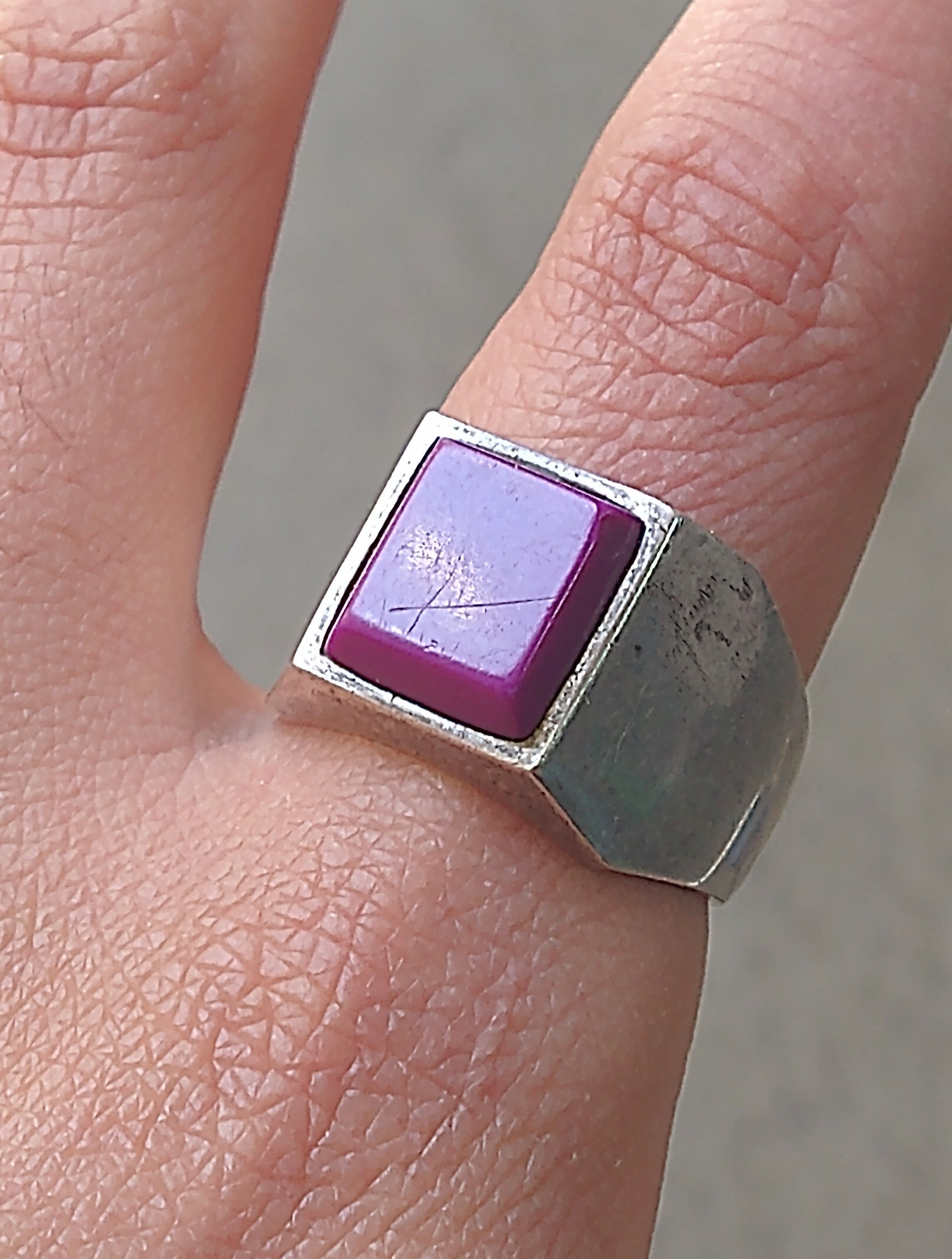 Other Vintage Sterling Silver Ring Size 12.75 Purple Square Modern Size ONE SIZE - 16 Thumbnail