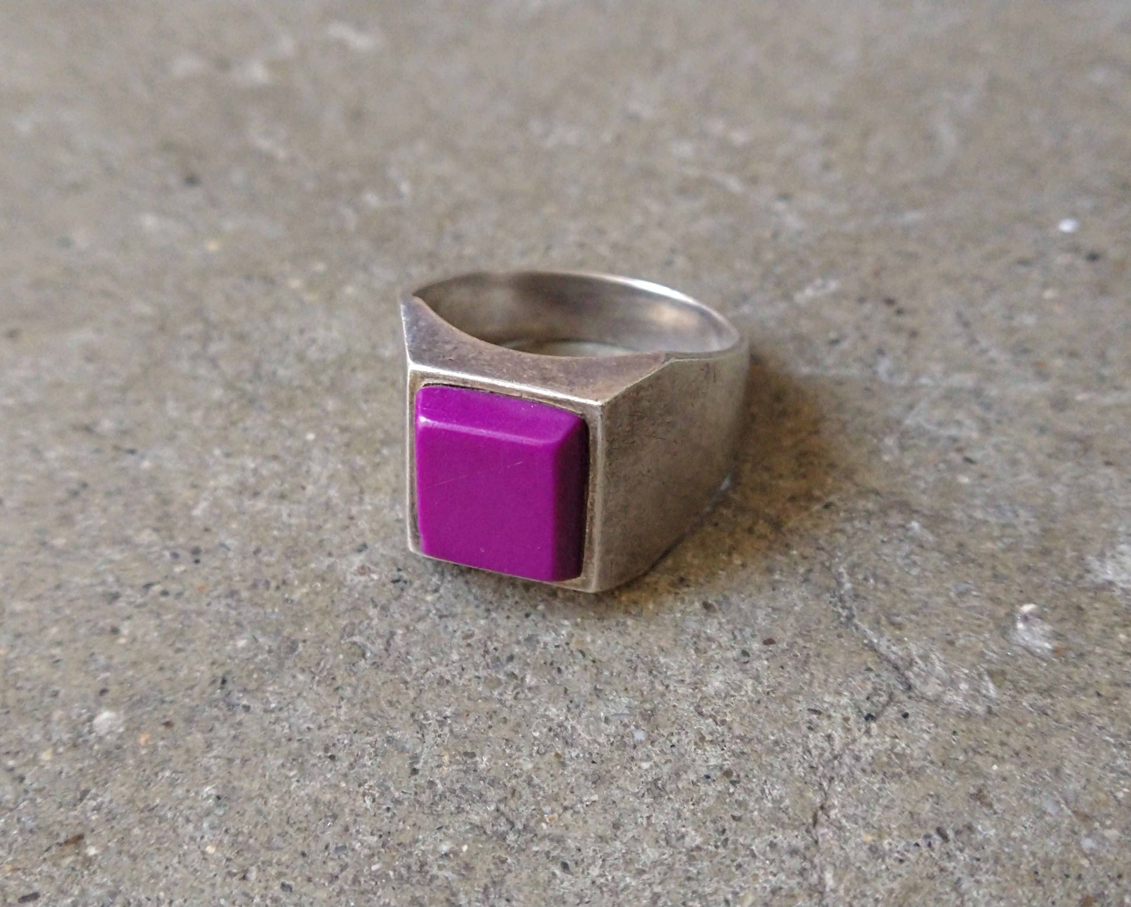 Other Vintage Sterling Silver Ring Size 12.75 Purple Square Modern Size ONE SIZE - 1 Thumbnail