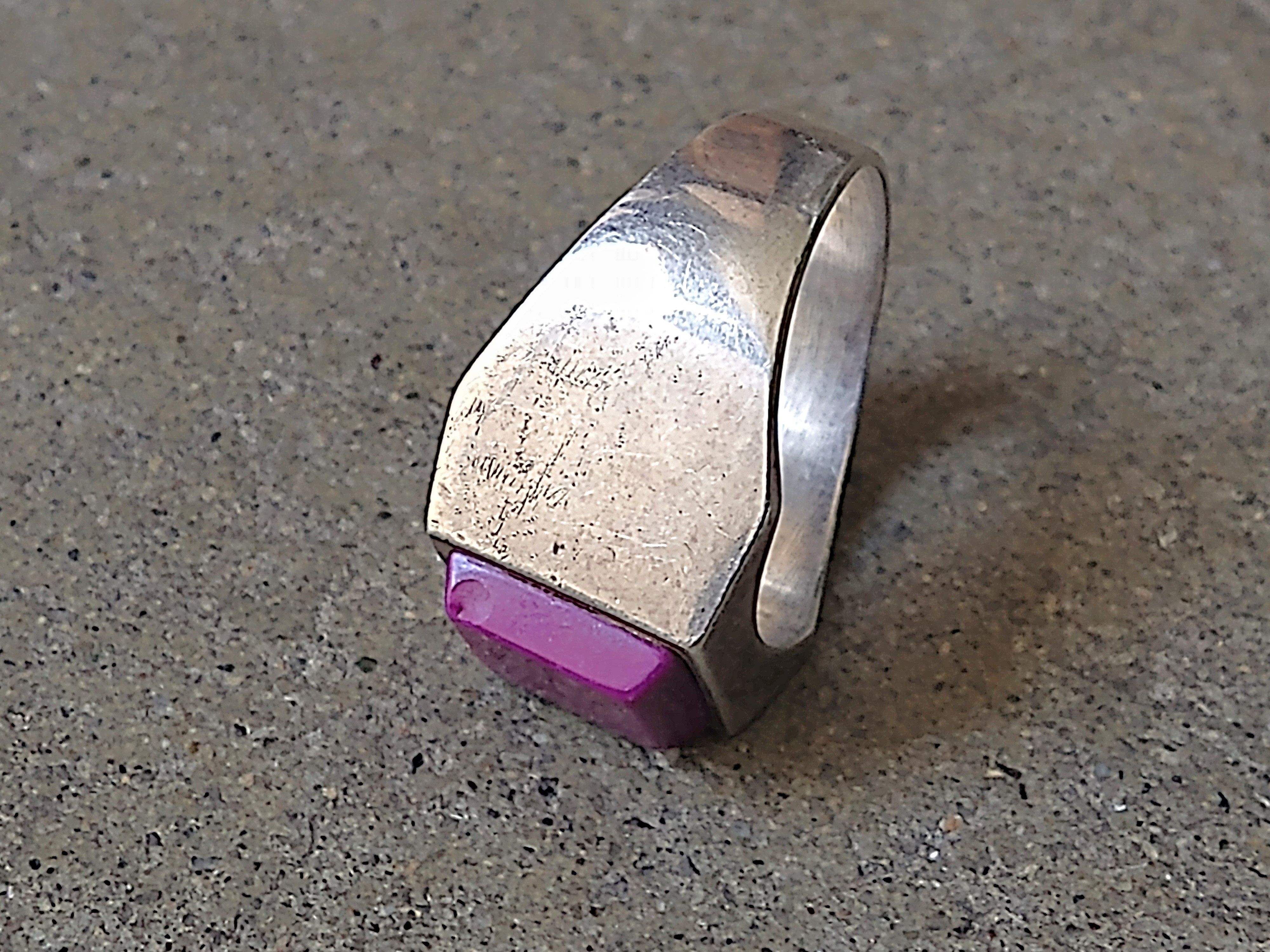 Other Vintage Sterling Silver Ring Size 12.75 Purple Square Modern Size ONE SIZE - 15 Thumbnail