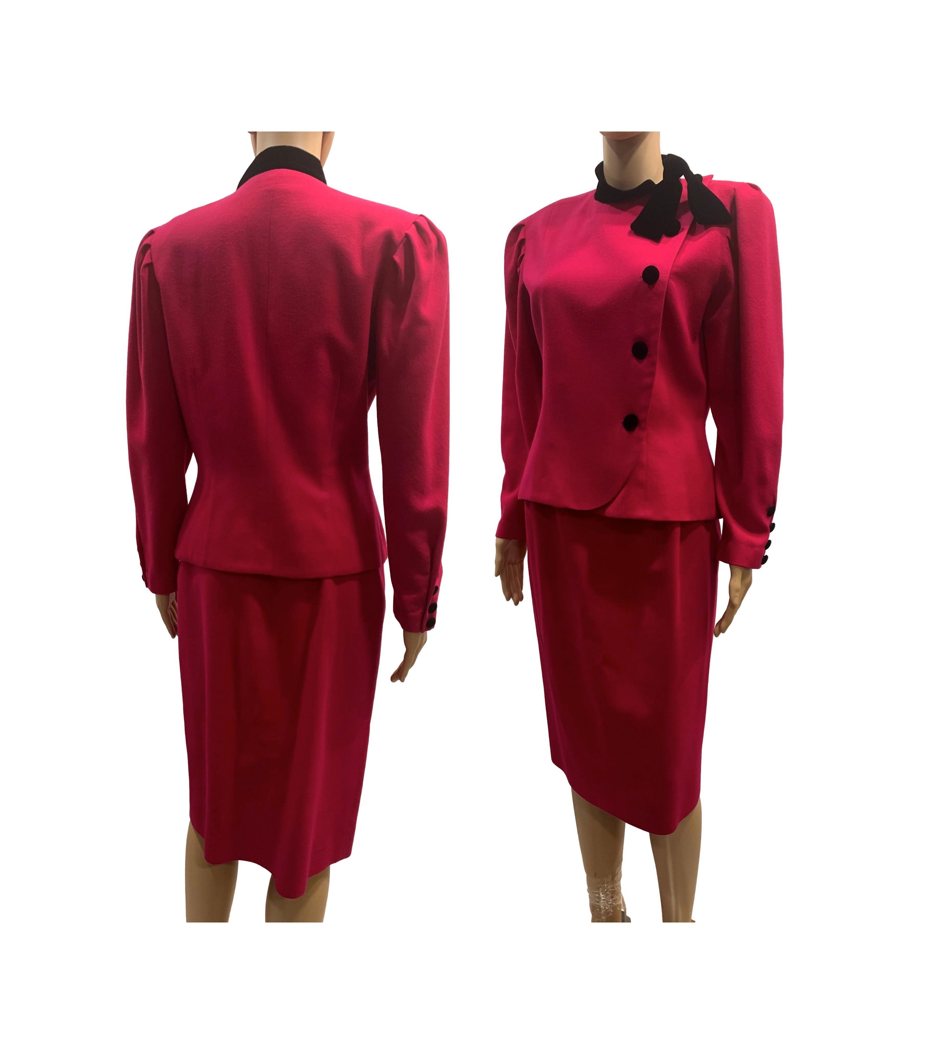 image of 80's Albert Nipon Boutique Pink Tailored Wool Skirt Suit, Women's (Size Small)