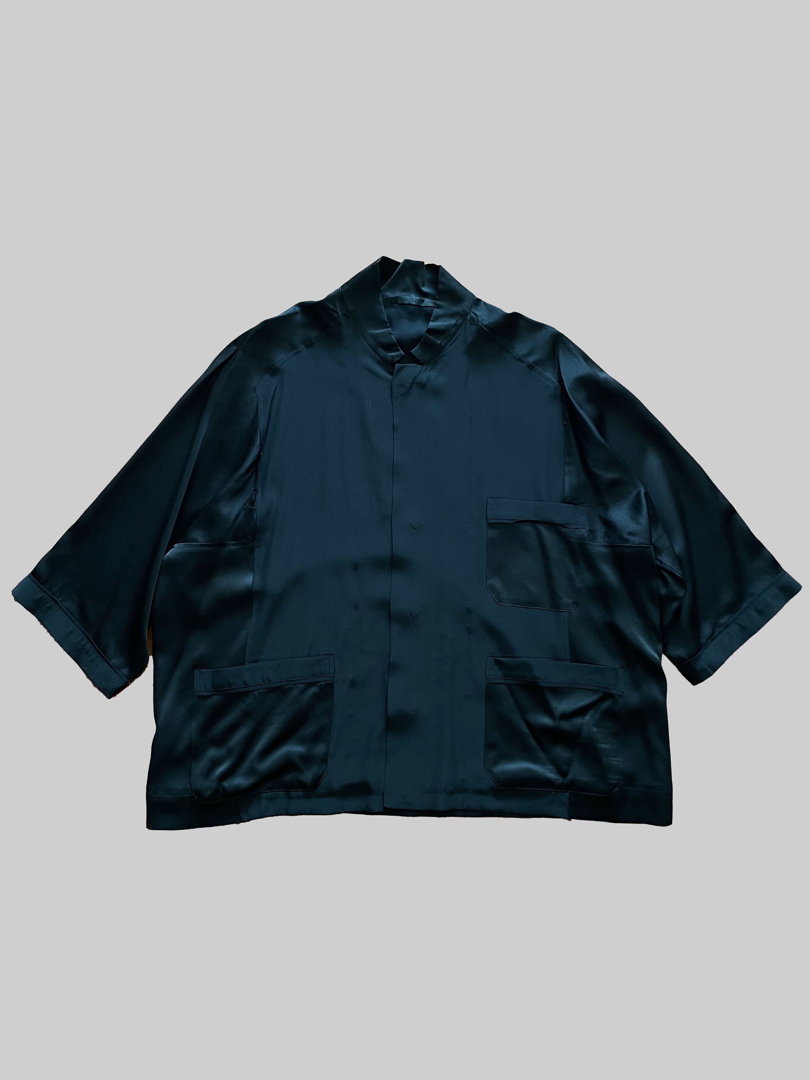 image of Haider Ackermann Concealed Button Short-Sleeve Silk Shirt in Black, Men's (Size Large)