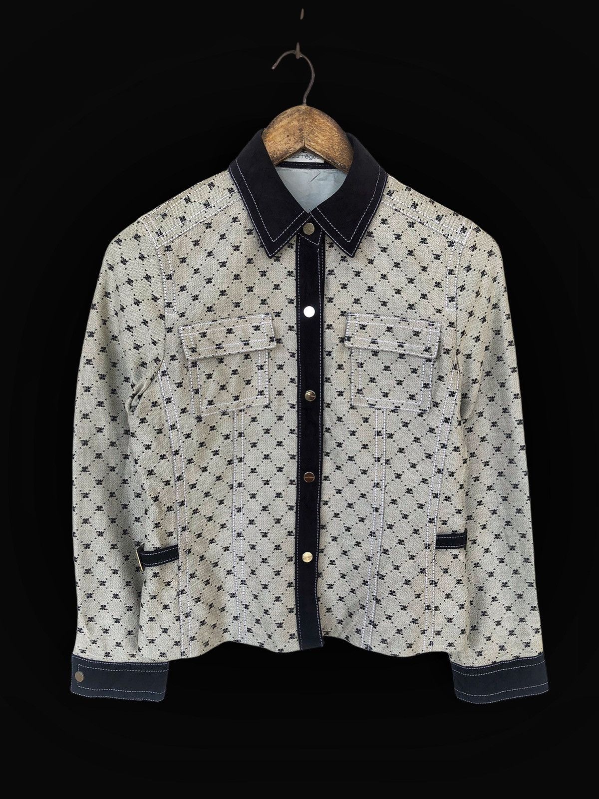 Courreges SICK🔥80s Courreges 🇮🇹 Monograms Jacquard Button Jacket Size US S / EU 44-46 / 1 - 2 Thumbnail