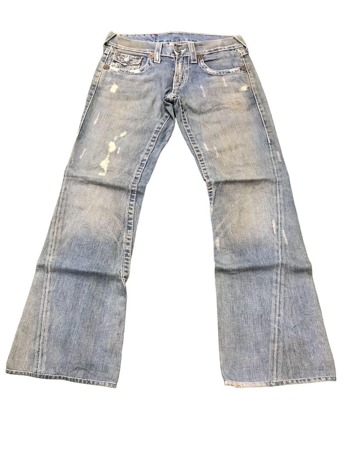 image of Distressed Denim x True Religion Vintage True Religion Joey Big T Distressed Flared Jeans in Blue (