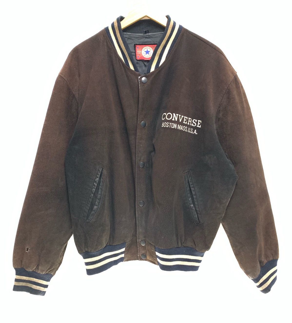 Converse 🖤 Converse Vintage Box Logo Pig Skin Leather Varsity Jacket Size US L / EU 52-54 / 3 - 3 Thumbnail