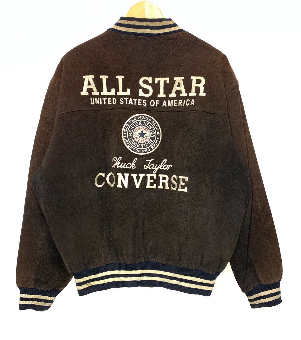 Converse 🖤 Converse Vintage Box Logo Pig Skin Leather Varsity Jacket Size US L / EU 52-54 / 3 - 1 Thumbnail