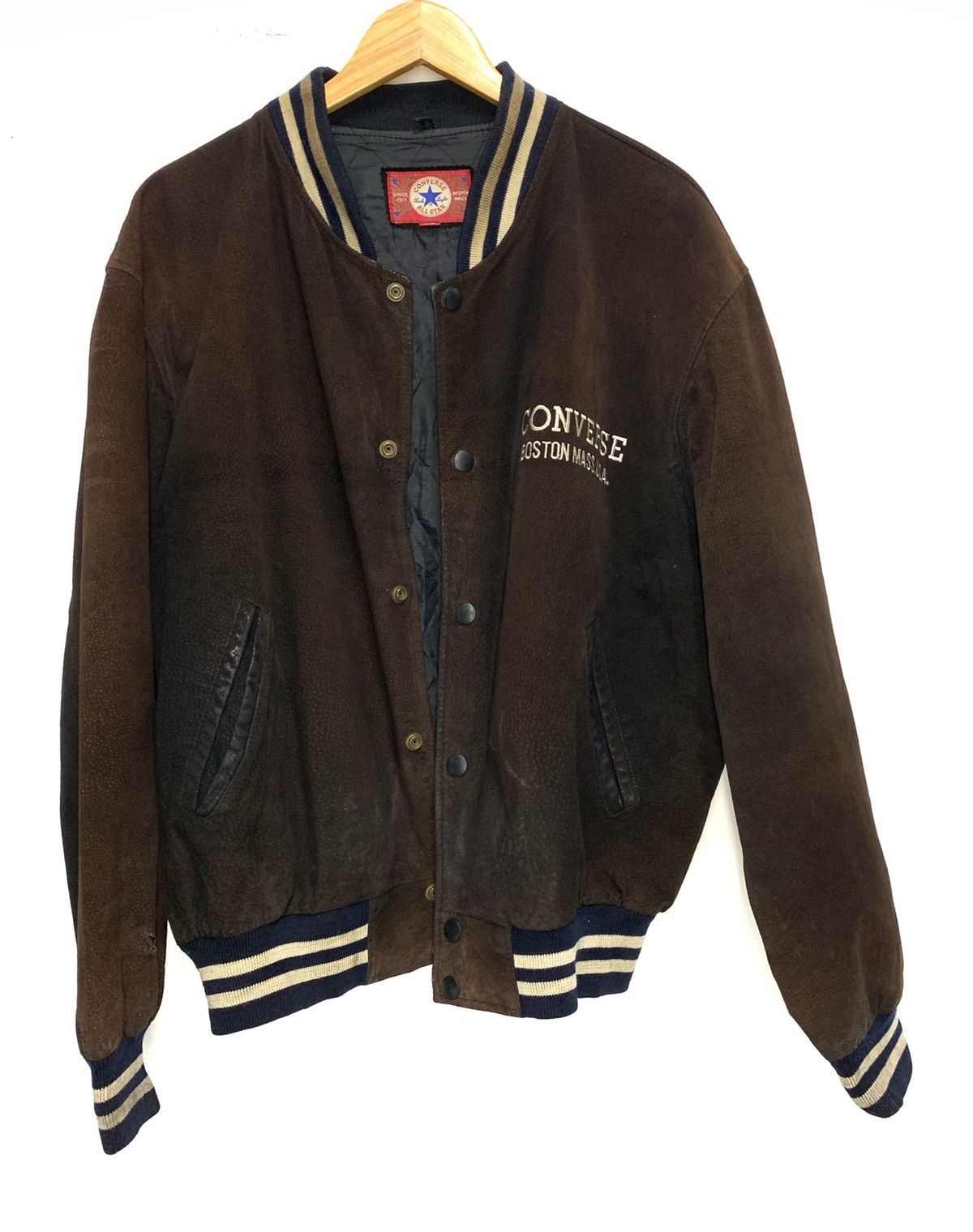 Converse 🖤 Converse Vintage Box Logo Pig Skin Leather Varsity Jacket Size US L / EU 52-54 / 3 - 4 Thumbnail