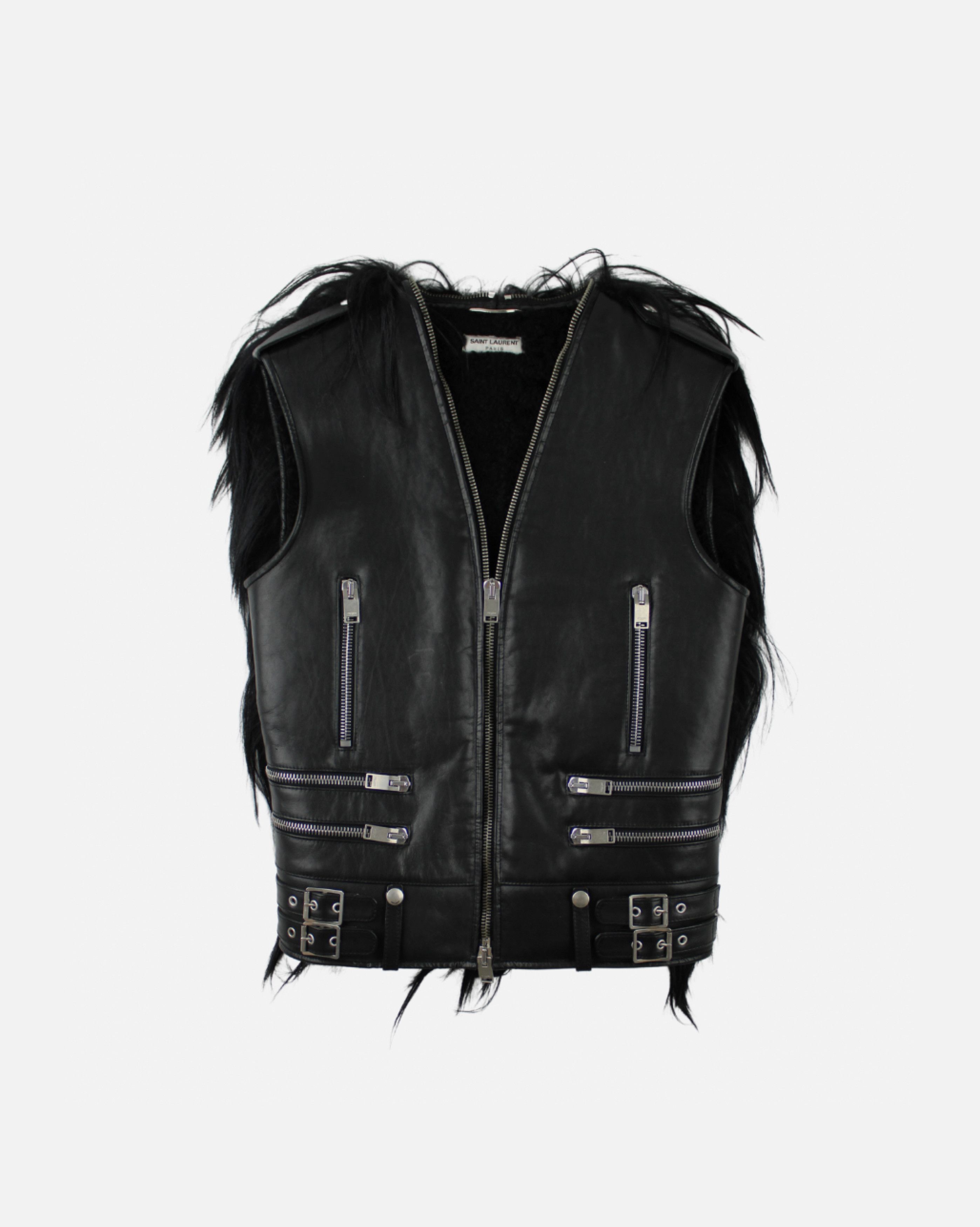 image of Saint Laurent Paris Saint Laurent Fw13 Goat Hair Leather Vest in Black, Men's (Size Small)