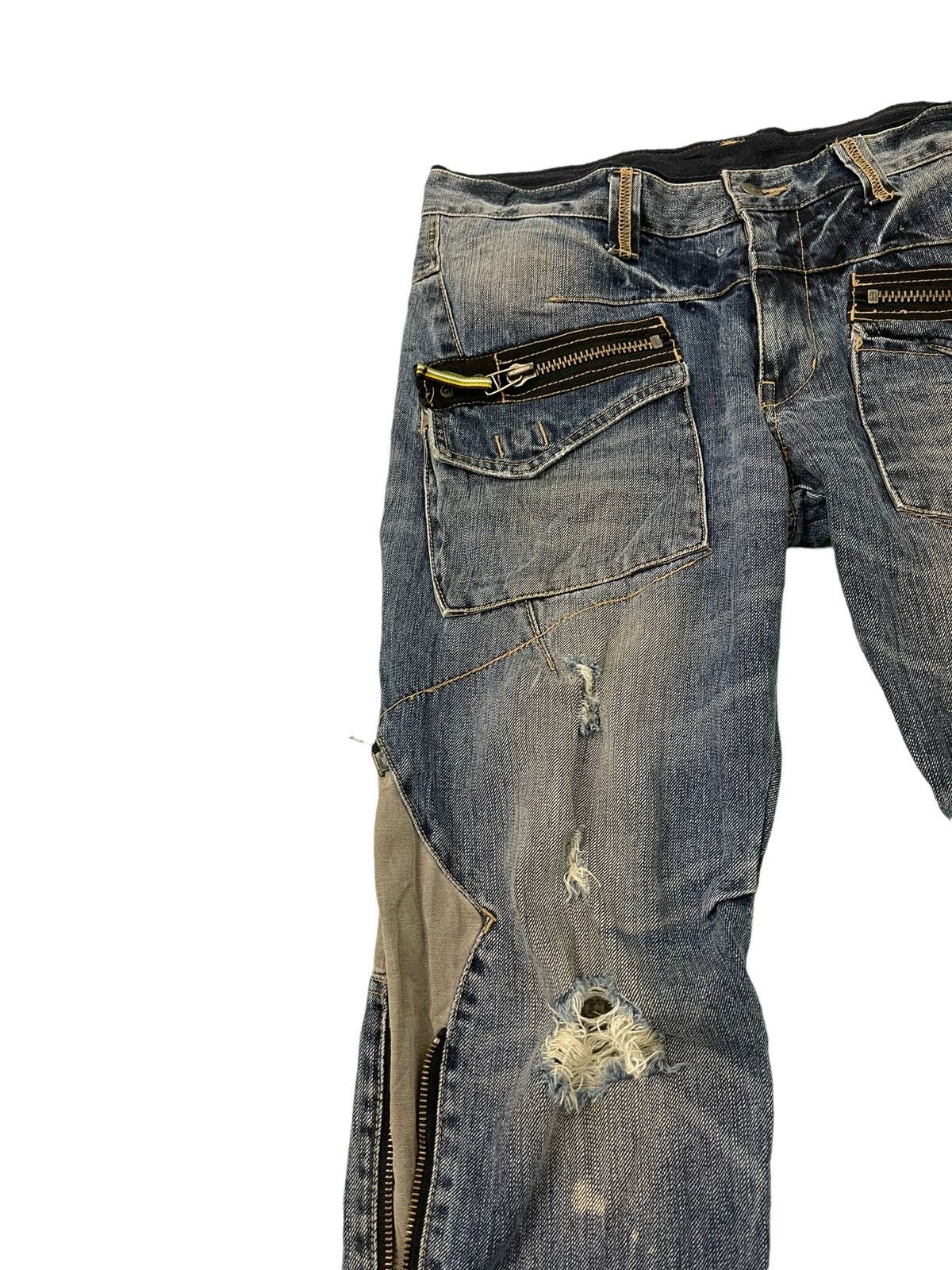 Japanese Brand PPFM Multizipped Distressed Denim Slim 6🟦 Size US 32 / EU 48 - 4 Thumbnail