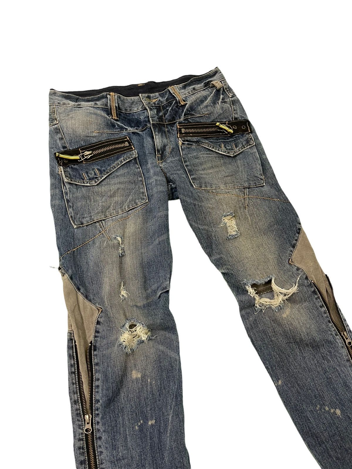 Japanese Brand PPFM Multizipped Distressed Denim Slim 6🟦 Size US 32 / EU 48 - 6 Thumbnail
