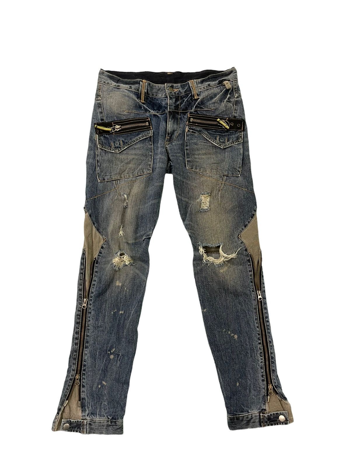 Japanese Brand PPFM Multizipped Distressed Denim Slim 6🟦 Size US 32 / EU 48 - 1 Thumbnail