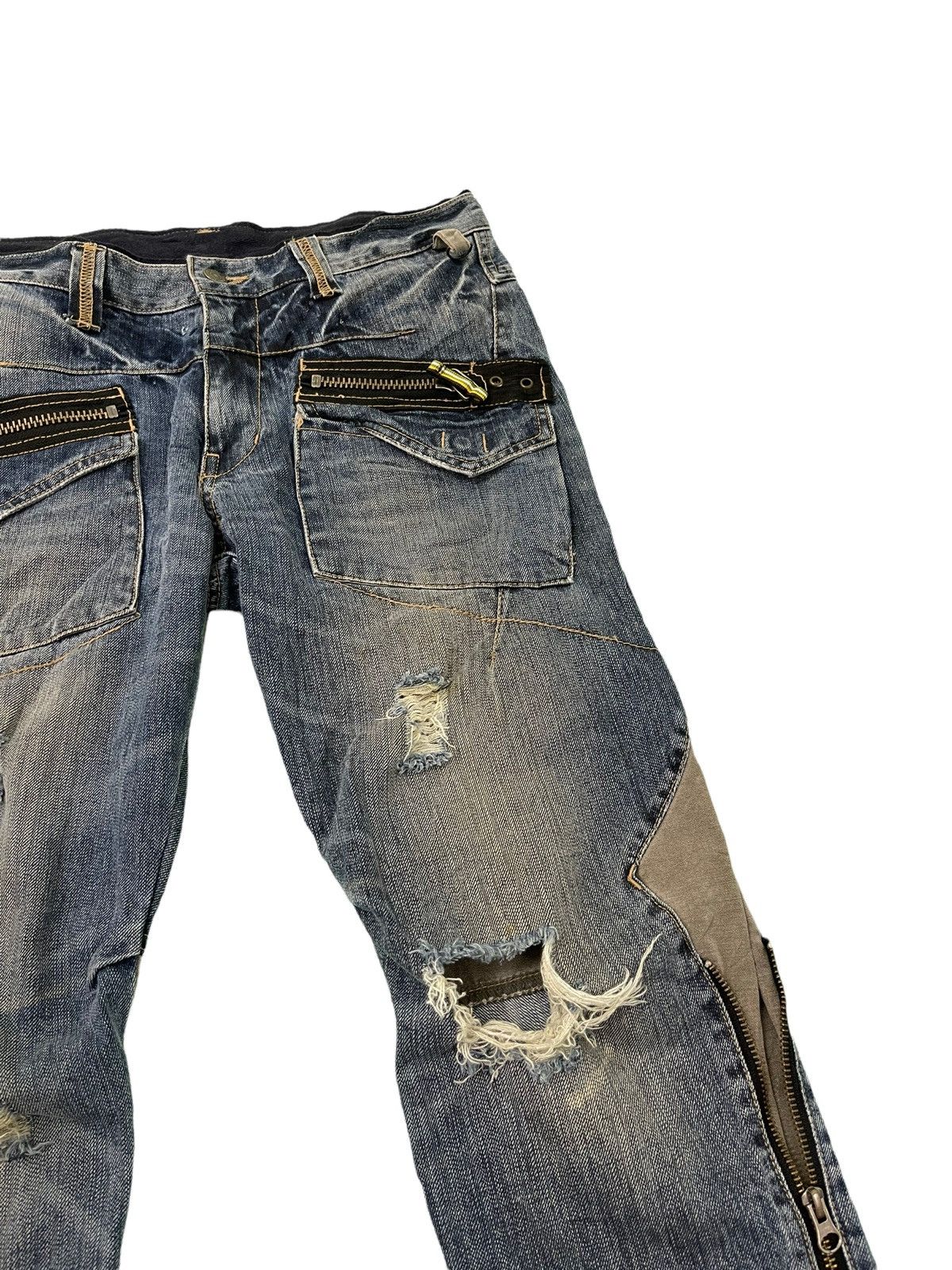 Japanese Brand PPFM Multizipped Distressed Denim Slim 6🟦 Size US 32 / EU 48 - 5 Thumbnail