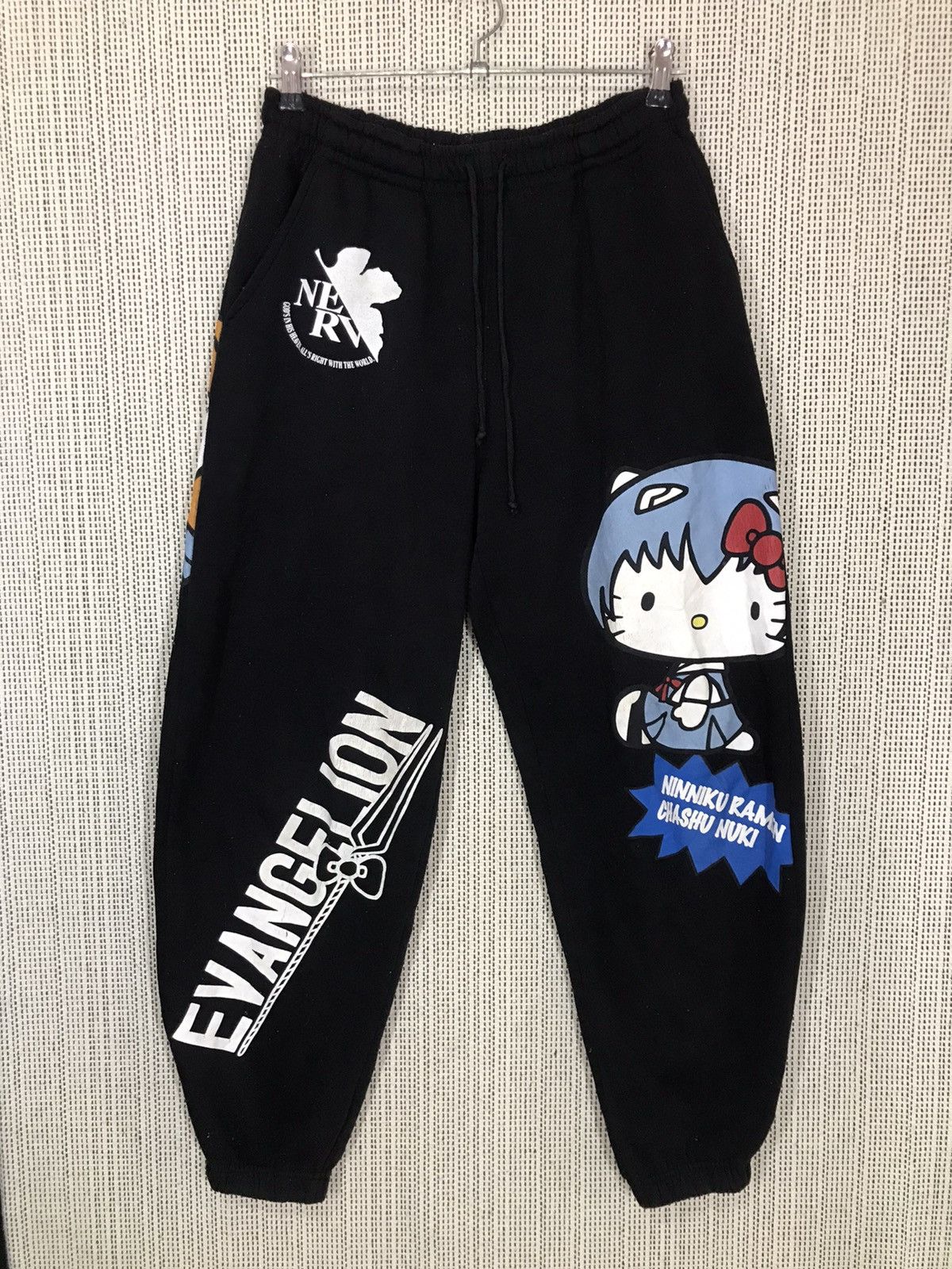 image of Anima x Vintage Evangelion (Rei&asuka) X Hello Kitty Sweatpant/jogger in Black, Men's (Size 30)