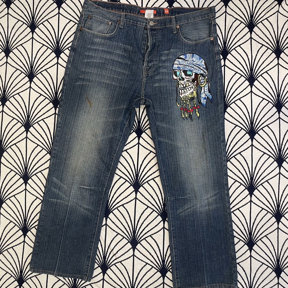 Vintage Y2K Crazy Ed Hardy Embroidered Baggy Jeans