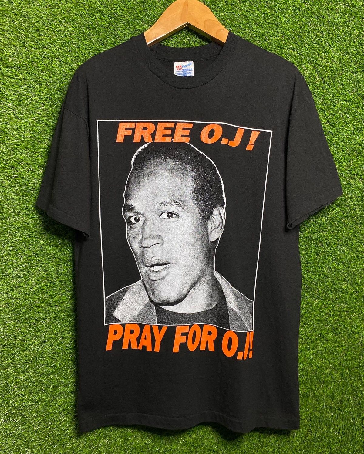 image of Rap Tees x Vintage Oj Simpson Free Oj Pray For Oj 90's Tee Shirt in Black, Men's (Size XL)