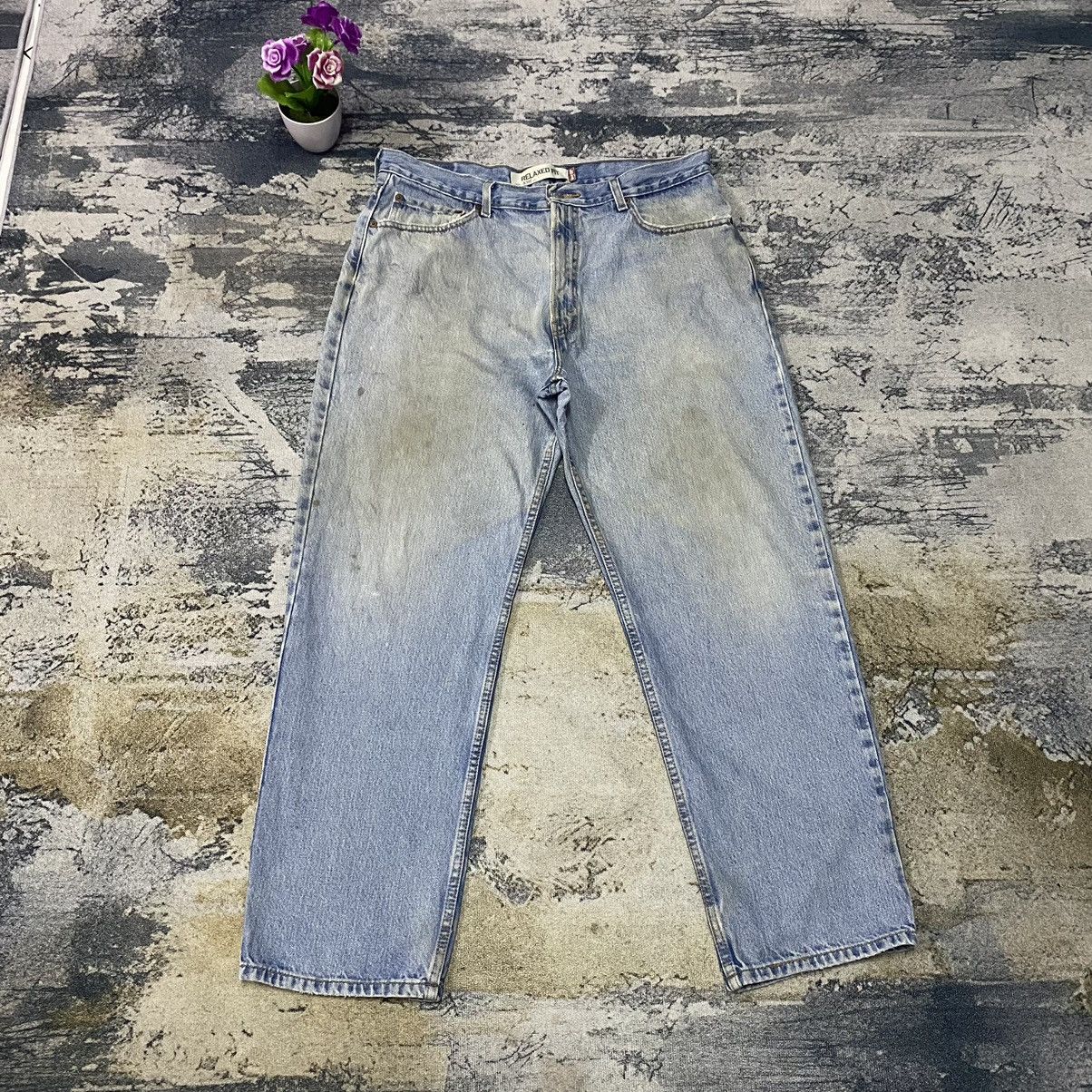 image of Distressed Denim x Levis Vintage Levis 550 Relaxed Fit Dirty Style Denim Jeans in Light Washed Blue