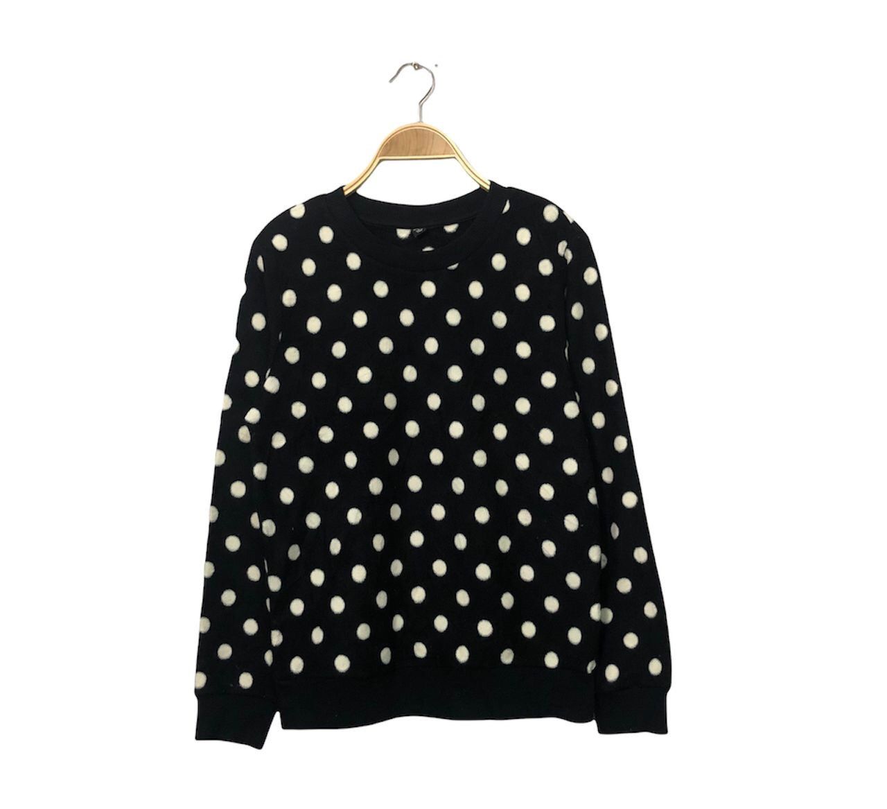 image of Vintage Uniqlo Polka Dot Fleece Sweatshirt in Black/White, Men's (Size Small)