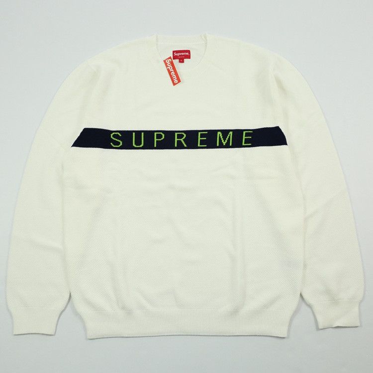 Supreme Supreme LOGO STRIPE PIQUE CREWNECK Size US L / EU 52-54 / 3 - 2 Thumbnail