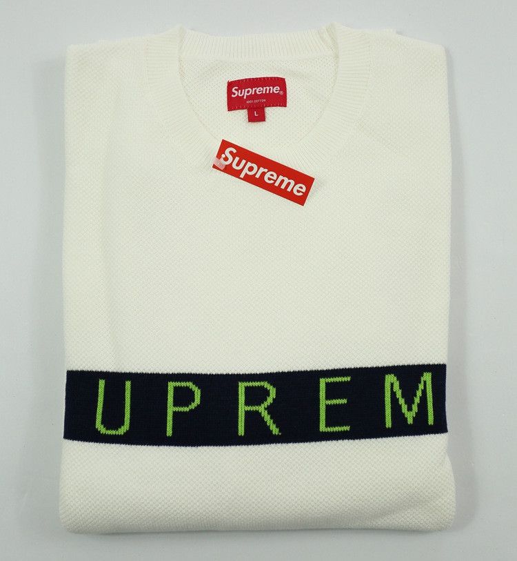 Supreme Supreme LOGO STRIPE PIQUE CREWNECK Size US L / EU 52-54 / 3 - 3 Thumbnail