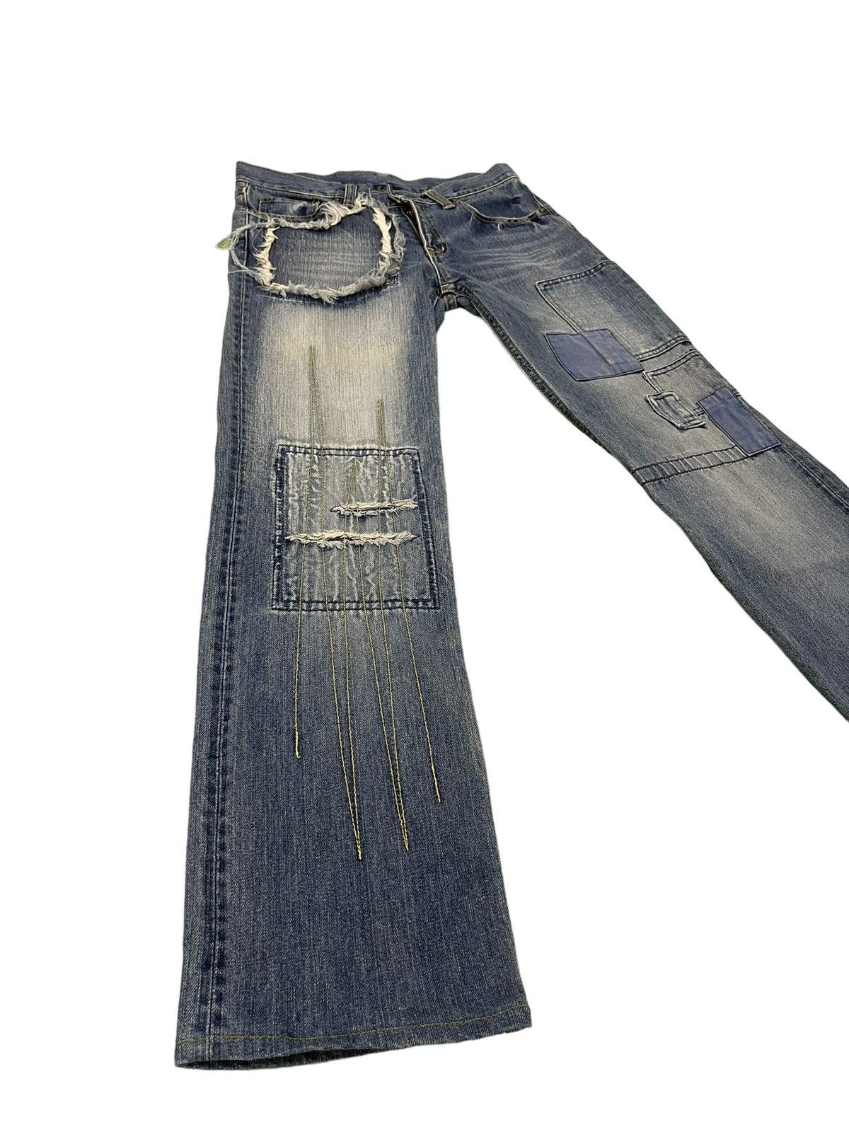 Japanese Brand Slim Jeans John Bull Japan Patchwork Boro Denim 9🟦 Size US 30 / EU 46 - 2 Thumbnail